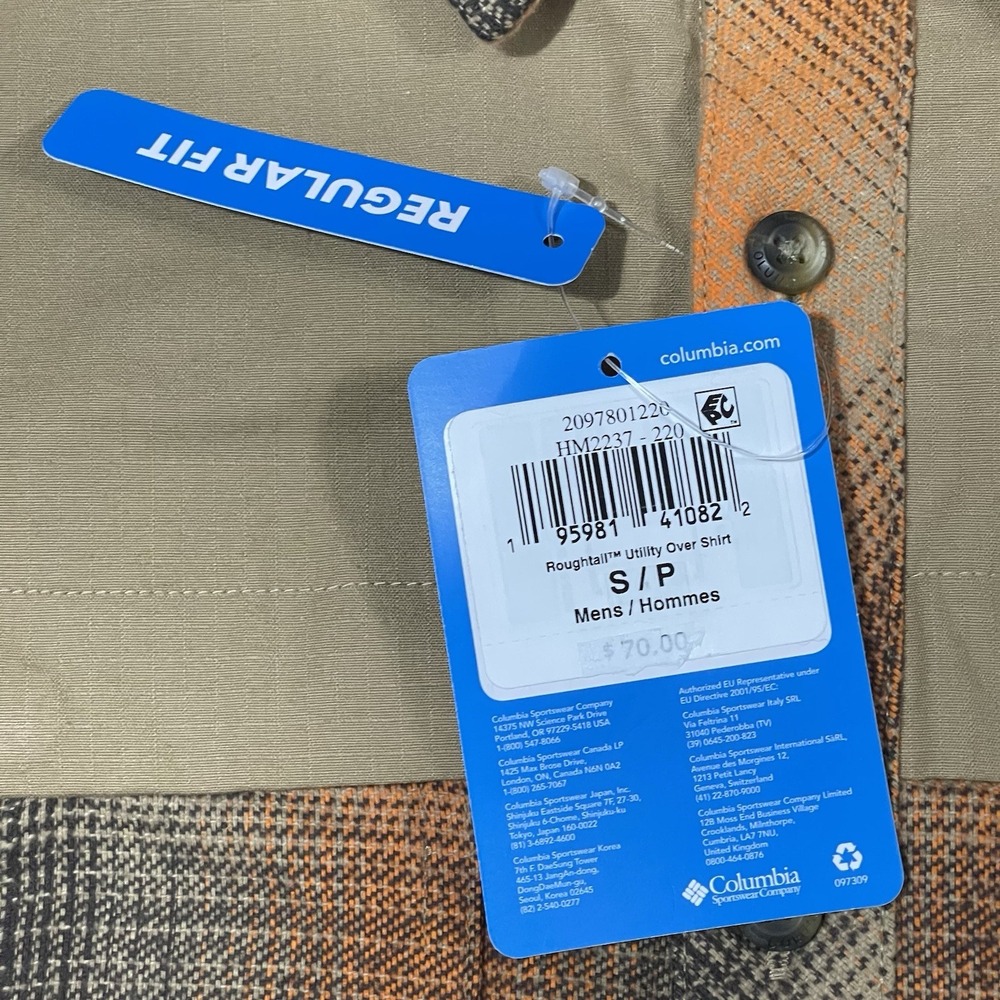 Columbia PHG Roughtail Shirt Men Small Orange Brown Plaid Utility Outdoors NEW - Picture 3 of 12